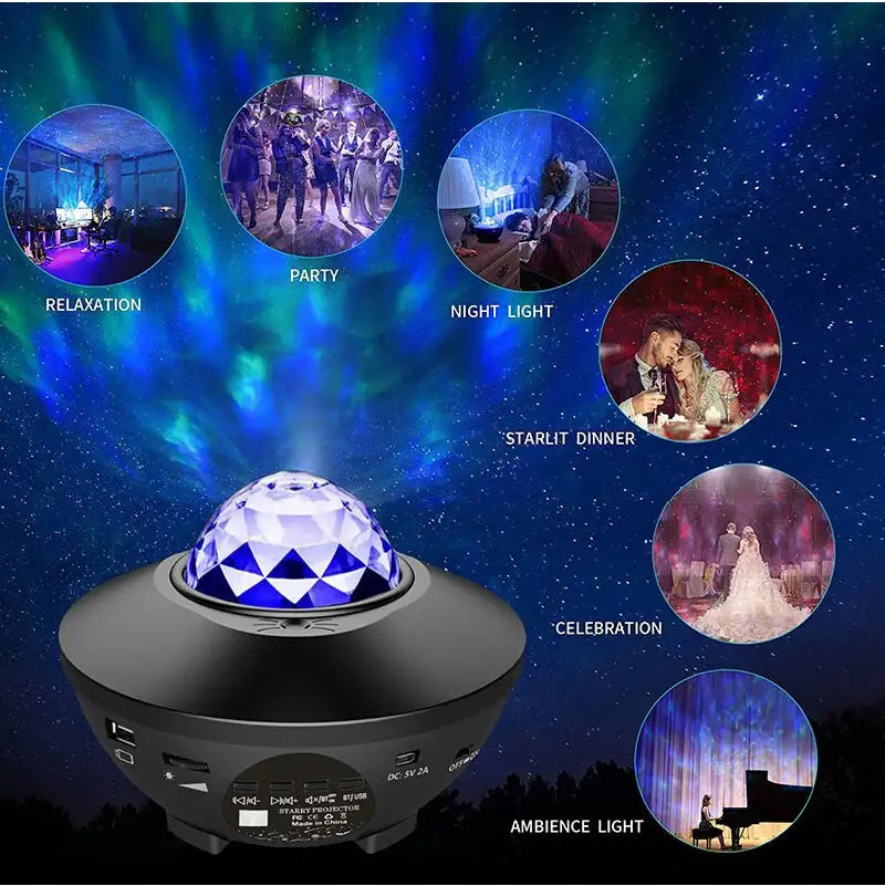 Led Star Ocean Wave Projector Night Lamp With Music Bluetooth Speaker
