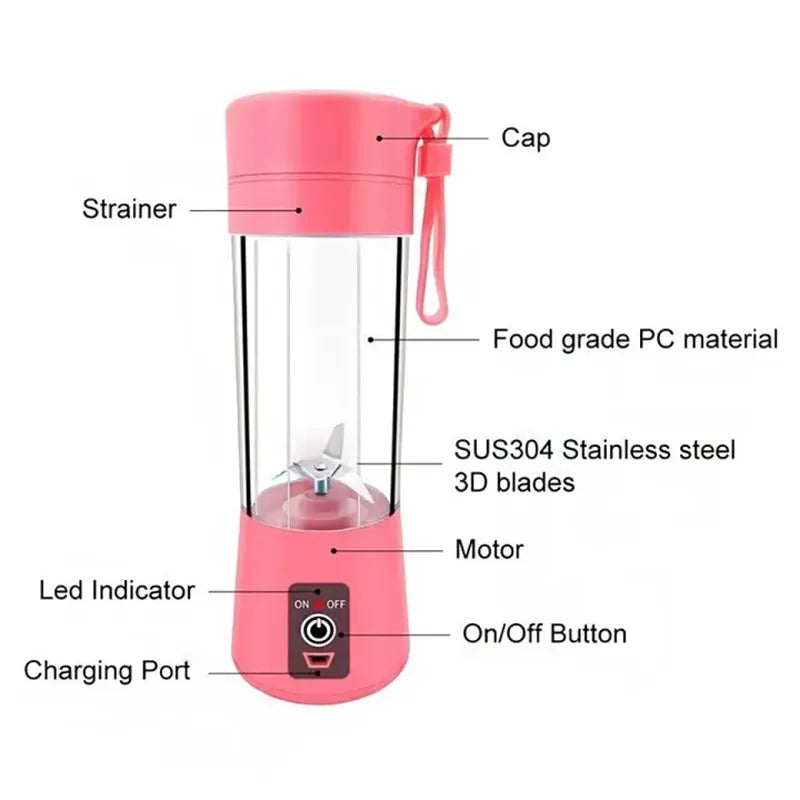 Portable Juicer Cup & Smoothie Maker USB Chargeable (Random Color)